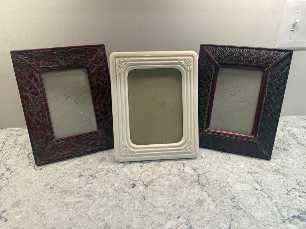 Collection of 3 Vintage Desktop Frames 4X6 Brown and White